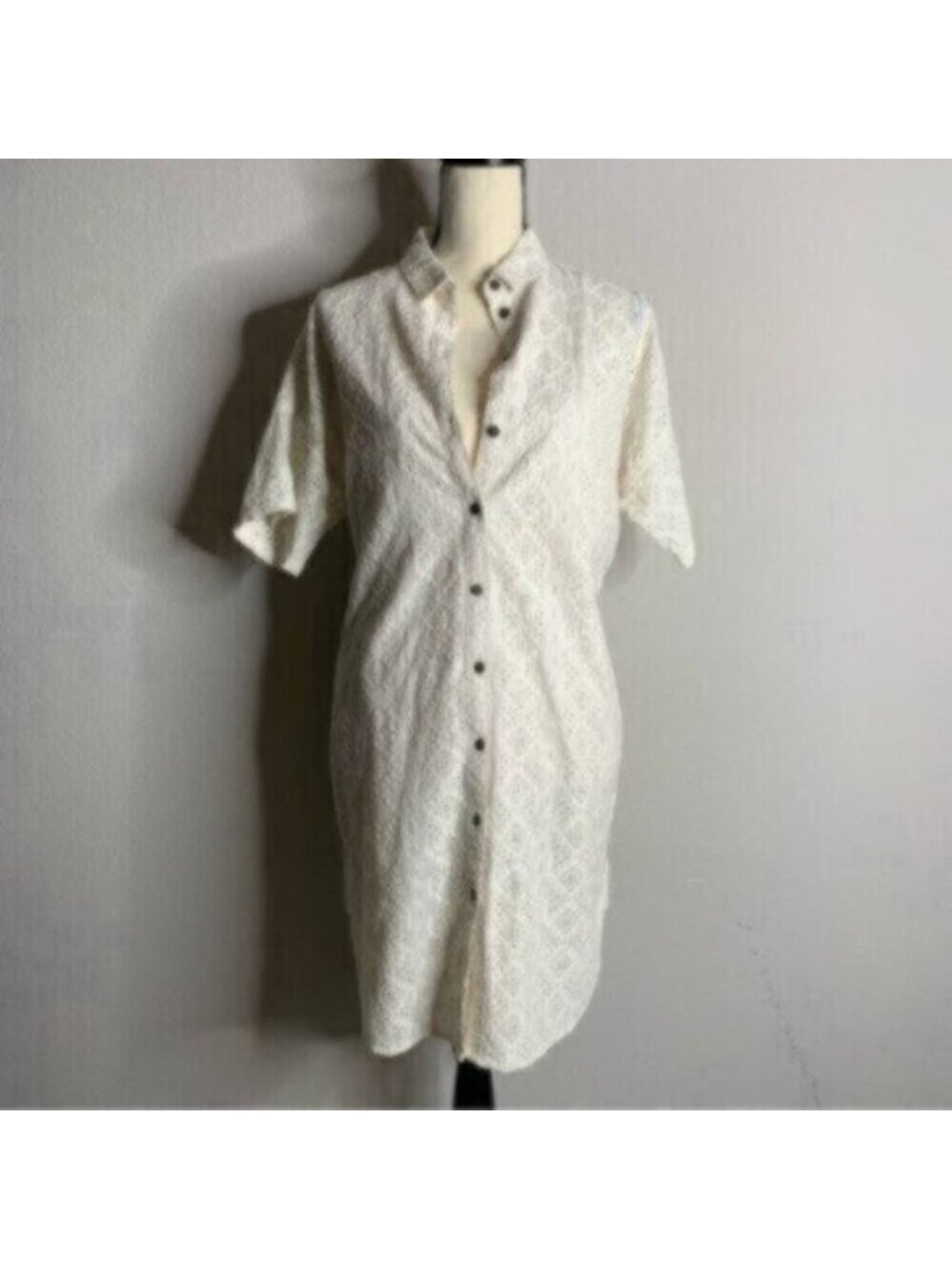 Current Elliott Oversized Smock Eyelet Lace Shirt Dress - Picture 3 of 12